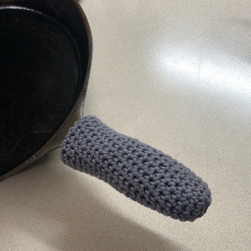 Gray Crochet Cast Iron pan Handle holder double thick cotton